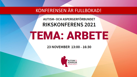 Bild med information om tema arbete, datum 23 november och tid 13-16. Och att konferensen är fullbokad.