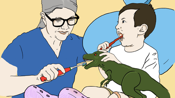 Illustration av ett barn hos tandläkaren.